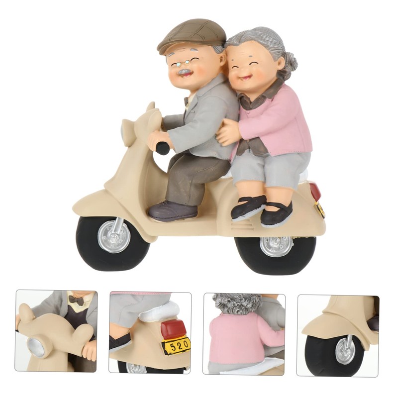 Gatuida 1Pc Elderly Couple Figurine Hand Painted Resin Statue Romantic