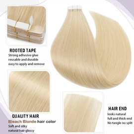 S-noilite Human Hair Tape In Hair Extensions Bleach Blonde Tape in Human Hair with Invisible Double Sides Skin Weft Seamless Remy Straight Tape in Hair 20pcs,20g (12 Inch,#613)