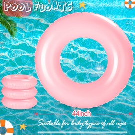 ShinyRelief 4 Pcs Inflatable Pool Floats 44 Inch Swim Rings for Adults Colorful Swim Inner Tube Swimming Ring Raft Float Toys for Beach Swimming Pool Party Supplies (Light Pink)