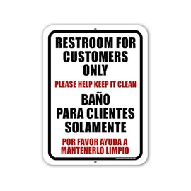 Honey Dew Gifts, Restroom for Customers Only, Spanish Español Signs, Bathroom Signs for Business, Business and Store Signs, Metal Sign, Office Signs, Business Signs, 9 inch by 12 inch, HDG-1680