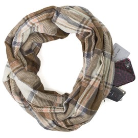 stylesilove Winter Plaid Infinity Scarf with Hidden Zipper Pocket Fashion Travel Scarf for Women and Men (Brown)