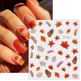 8 Sheets Autumn Maple Leaves Nail Stickers for Nail Art Thanksgiving Pumpkins Nail Art Stickers Fall Fruit Ginkgo Leaf Nail Decals 3D Self-Adhesive Maple Leaf Nail Art Decals for Women Nail Art Design