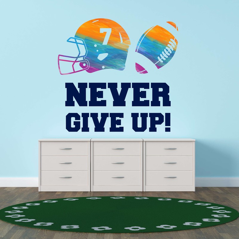 Design With Vinyl Wall Decal Never Giveup Stunning Football Helmet