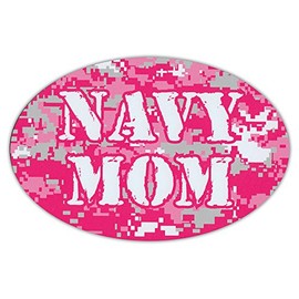 Oval Shaped Car/Refrigerator Magnet - Navy Mom (Hot Pink Design) - Support Our Military!