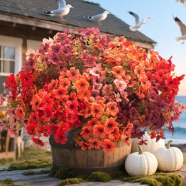 Grunyia 20 Bundles UV Resistant Artificial Fall Flowers - Fake Autumn Plants for Autumn Indoor Outdoor Garden Patio Fireplace Window Box Kitchen Home Decor (Fall Orange Mix)