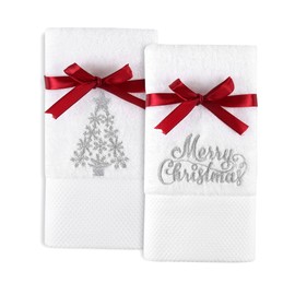 Quera 2 Pack Christmas Hand Towels 100% Cotton Embroidered Premium Luxury Decor Bathroom Decorative Dish Towels Set for Drying, Cleaning, Cooking, Holiday Towels Gift Set 13.7'' x 29.5''