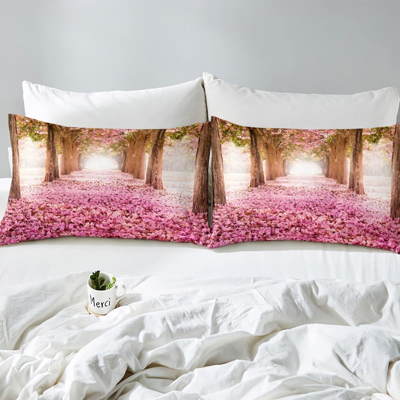 Trees Bedding Sheet Pink Floral Flowers For Kids Garden Fitted