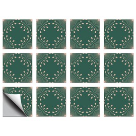 CHGCRAFT 12 Pcs Green Dandelion Tile Stickers Geometric Pattern Peel and Stick Wall Tile Stickers Waterproof Self Adhesive Stick on Tile Decals for Kitchen Bathroom Wall Art Decor, 8×8 Inch