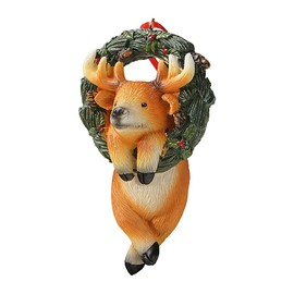 HYFAN Christmas Small Animal Wreath Swing Ornament Hanging Decor for Xmas Tree Home Office Room Decoration with String (New, Elk)