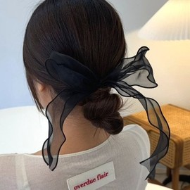 왕리본 쉬폰 스카프 머리끈 블랙 (WFIQGSS) Royal Ribbon Chiffon Scarf Hair Tie Black (WFIQGSS)