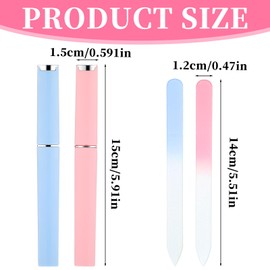 2 Pack Glass Nail Files for Natural Nails, Crystal Nail File with Case, Double Sided Glass Files for Nails (Pink+Blue)