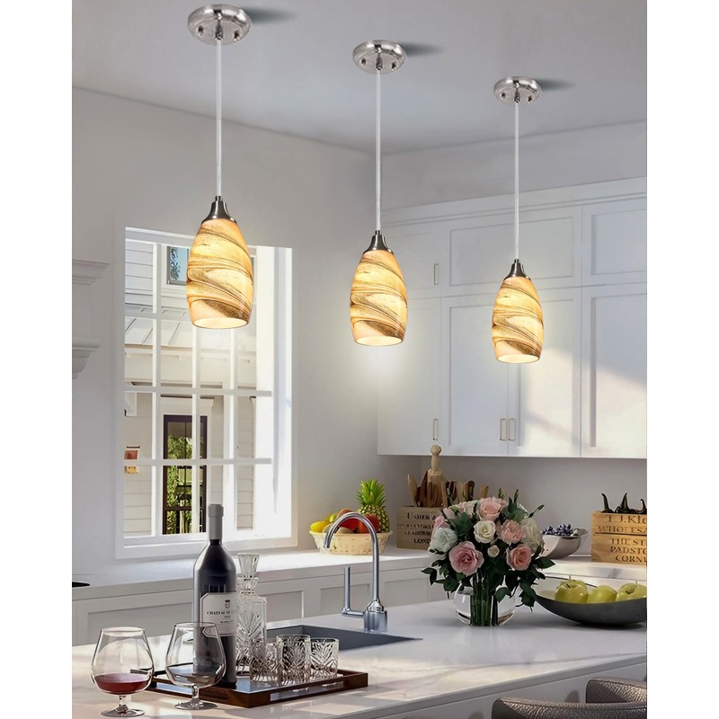 karyfine Mini Pendant Lights Kitchen Island Light Brown Glass Lamp