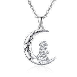 KINGWHYTE Mother Daughter Necklace S925 Sterling Silver Crescent Moon Pendant Mom Necklace Jewelry Gifts for Women Mother's Day Birthday