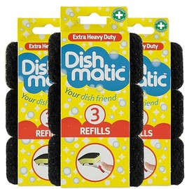 Dish Matic Refill Sponges - 9 Pack Heavy Duty Black Refill Sponges Cleaning Scourer - General Purpose Washing-Up Sponge Refill Head for Kitchen & Bathroom Cleaning