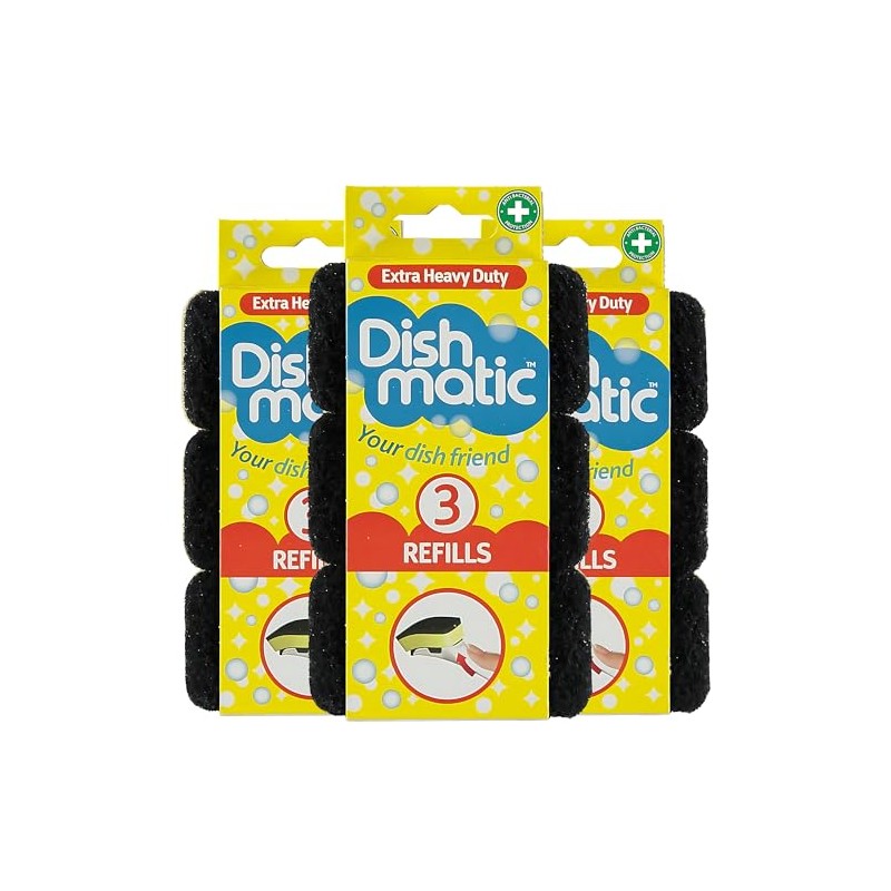 Dish Matic Refill Sponges - 9 Pack Heavy Duty Black