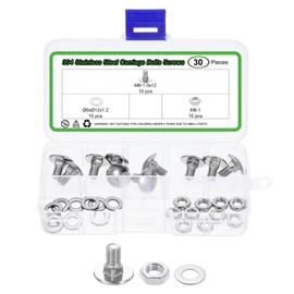 uxcell 25 Set Carriage Bolts and Nuts Kit, M6-1.0x12 Stainless Steel 304 Round Head Square Neck Carriage Bolts Screws and Hex Nuts and Flat Washers - Silver