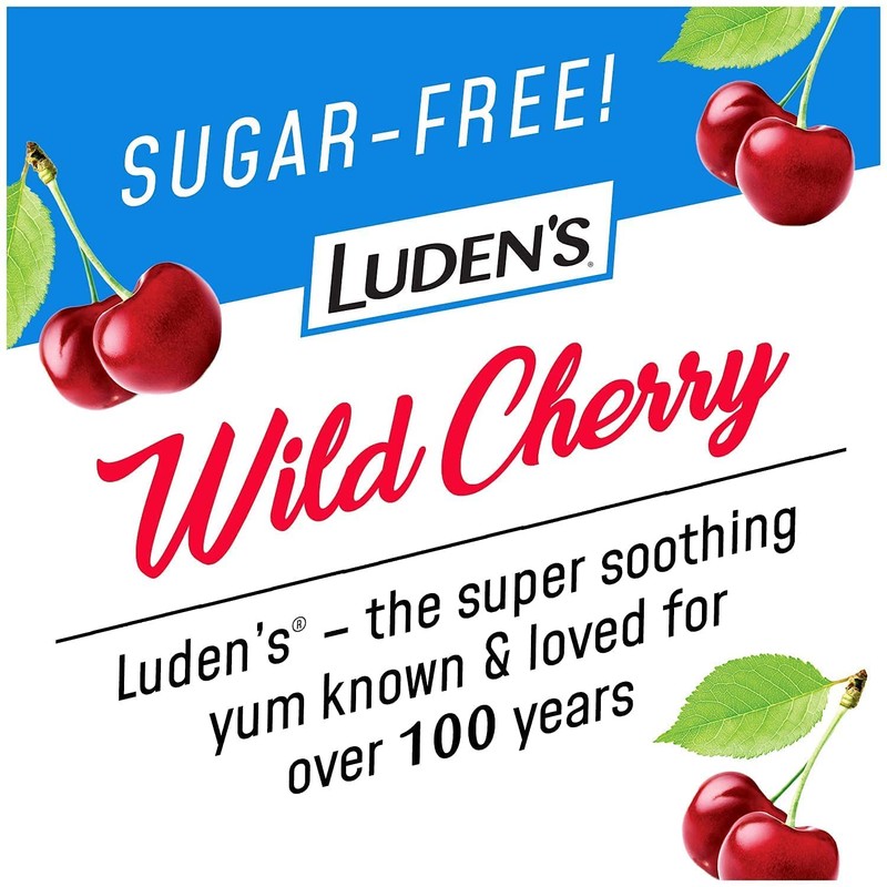 Luden's Sugar Free Wild Cherry Throat Drops, Sore Throat Relief,