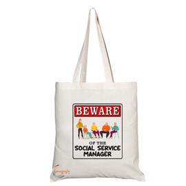 Coralgraph Inc TB925 Beware of the Social Service Manager Novelty Present Gift Printed Eco-Friendly Stylish Long Handled Tote Shoulder Bag