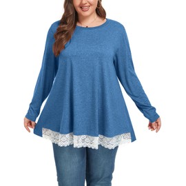 ForHailey - Blusa tipo túnica para mujer, manga 3/4, talla grande, para trabajo, negocios, casual, estilo Henley con botones, Z-Azul, 3X-Large Plus