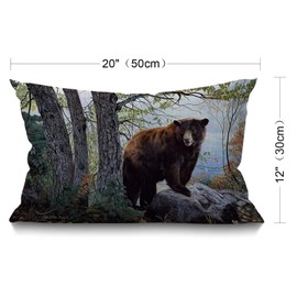 BGBDEIA 30cmX50cm Cushion Cover Rustic Farmhouse Decor Bear Pillowcases Cotton Linen Wild Animal Bear Throw Pillow Case Pillow Cover for Sofa Couch Bedroom,12 x 20 Inch