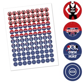 Big Dot of Happiness Own the Mat - Wrestling - Birthday Party or Wrestler Party Round Candy Sticker Favors - Labels Fit Chocolate Candy (1 Sheet of 108)