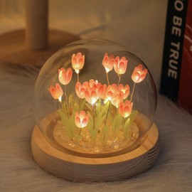Richaa Pretty Tulips Lamps Flower Night Light Cute Bedroom Decor Aesthetic Unique Gifts for Women - Battery Powered (not Included)