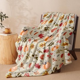 LOSIVISHE Autumn Harvest Flannel Throw Blanket – Fall Pumpkin and Leaf Pattern – Soft and Cozy Blanket for Sofa or Bed, W50 x L70in