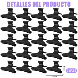 RTUMENG 24pzs Pinzas para el Cabello, Pinza Grande para el Cabello de Mujer, Hair Clips con Resorte Fuer, Antideslizantes,para Cabello Fino, Grueso y Rizado (Negro)