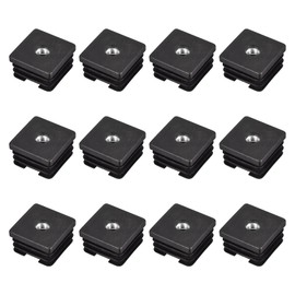 uxcell 12Pcs Inserts for Square Tubes with M8 Thread, for 1.38"x1.38" OD Square Tube, Square Black Plastic Plug Caster Insert Chair End Caps Furniture Leg Plug