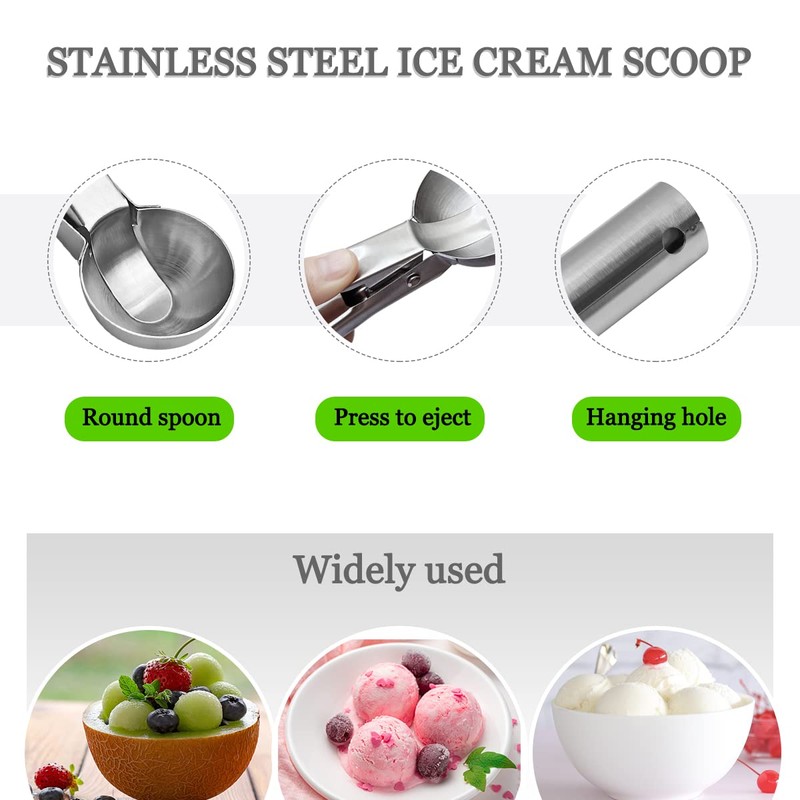 2 Pcs Stainless Steel Ice Cream Scoop, Heavy Duty Ice