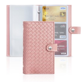 Czzmy PU Leather Business Card Holder for 96 Cards, Ideal for Office and Practice, Business Card Book, Customer Cards, Credit Cards, 1-weave-pink, Classic