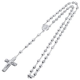 metaltree98 Rosary Gold Silver Black Rose Gold Tone Guadalupe Jesus Cross 28" Necklace HR 600 (Silver Tone)