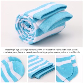 DRESHOW Extra Long Thigh High Socks Long Boot Stockings Striped Over Knee Socks for Women Cotton Leg Warmers