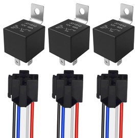 Aiqeer Pack of 3 4-Pin Car Relay, 12 V 40 A SPST Car Relay, with Wiring Harness Socket and Pre-Wired (Black)