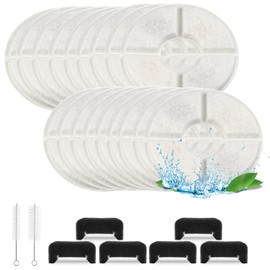 KAEGREEL Round Fountain Filters for Cat Dog Water Fountain, 18Pcs Filter Replacement + 6Pcs Black Sponges + 2 Cleaning Brush Compatible with 81oz/2.4L round Pet Fountains
