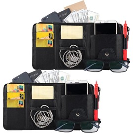 FUNFOUND Car Storage Visor Pocket with Zipper Inner Pocket Sunglasses Grip (2 Black)