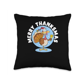 Thanksgiving Shirt Pilgrim Costume Turkey Meat Merry Thanksmas Santa Turkey Day Thanksgiving Christmas Throw Pillow, 16x16, Multicolor