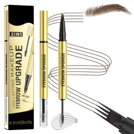 Eyebrow Pencil & Eyebrow Gel 2-In-1, Dual-Ended Eyebrow Pen Natural Hair-Like Strokes, Smudge-Proof & Waterproof Brow Pen, Perfect Shade For Women & Girls, Brown