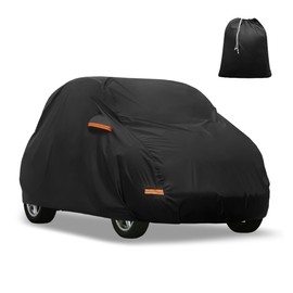 A ABSOPRO Car Cover for Smart Fortwo 2007-2023 210D-PU Oxford Outdoor Full Car Cover All Weather Waterproof Windproof Protection with Driver Door Zipper Black Item Replacement