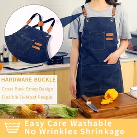 Tosewever Canvas Cross Back Chef Cotton Aprons for Men Women with Large Pockets (Blue)