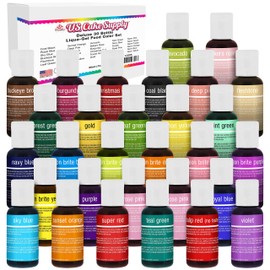 U.S. Cake Supply 30 Color Cake Food Coloring Liqua-Gel Decorating Baking Deluxe Set - 0.75 fl. oz. (20ml) Bottles