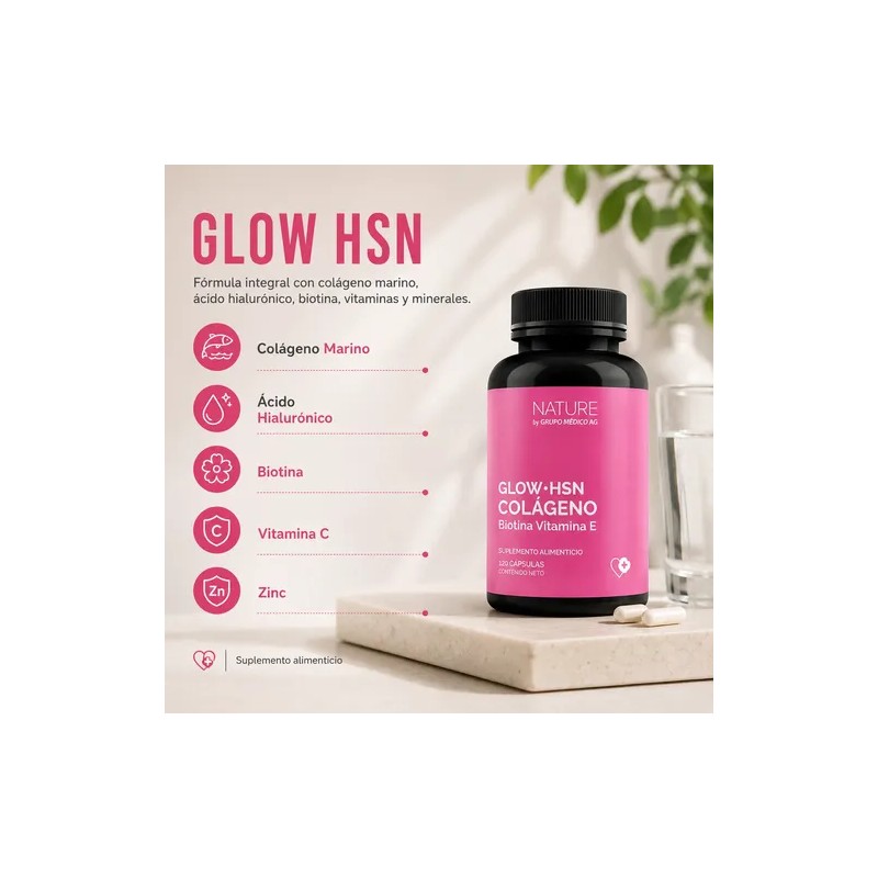 Glow Hsn Colágeno Marino Ácido Hialurónico Biotina 120