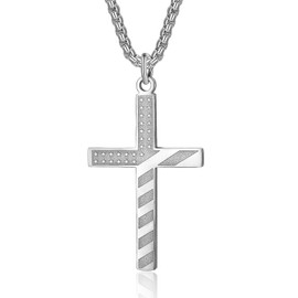ZRAY American Flag Cross Necklace for Men Patriotic Jewelry Stainless Steel Chain 24inch Engraved Inspirational Bible Verse Philippians 4:13 Pendant Pendant Religious Gift for Dad Boys（Silver）