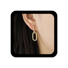 Xmsrn Vintage Square Chain Earrings Long Oval Hoop Stud Earrings Open Square Drop Earrings Gold Geometric Earrings Oval Chain Dangle Earrings for Women