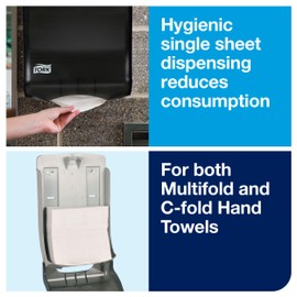 Tork Multifold and C-Fold Hand Towel Dispenser Smoke H2 H25, One-at-a-Time Dispensing,  73TR