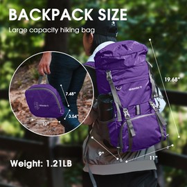 4Monster Portable Hiking Backpack,Lightweight Packable Outdoor Daypack,Water Resistant Carry on Backpack for Travel Camping, Purple, 32L, Hiking Backpack