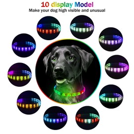 LED Dog Collar - Color Changeable Light Up Dog Collars, Waterproof with USB Rechargeable,15 Display Model Glow in The Dark, Fits for Small Medium Large Dog,Keep Your Pets Safety, Visibility and Seen