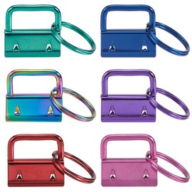 SOFPLATE 1 Box 24Pcs 6 Colors Key Fob Clips Hardware Wristlet Key Hardware with Key Rings Metal 1 Inch Colorful Ribbon Ends Iron Key Chain Clasps Sets for Key Fob Wristlets Lanyards Bags DIY Making