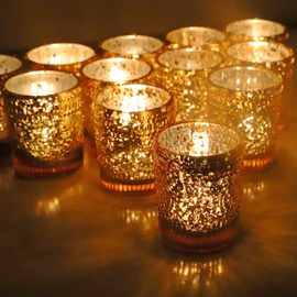 VOHO 24pcs Gold Candle Holders Bulk, Votive Candle Holders for Table Centerpiece, Mercury Gold Votive Holder for Wedding Dinning Party (2.1'' x 2.6'', W/H)