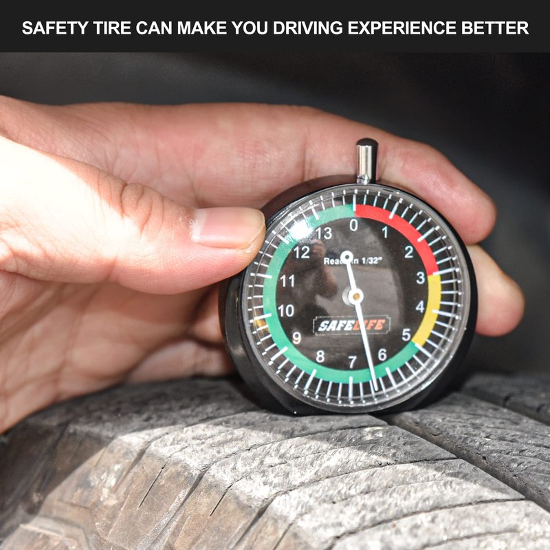SAFELIFE Tire Tread Depth Gauge, Dial Type Tire Tread Depth
